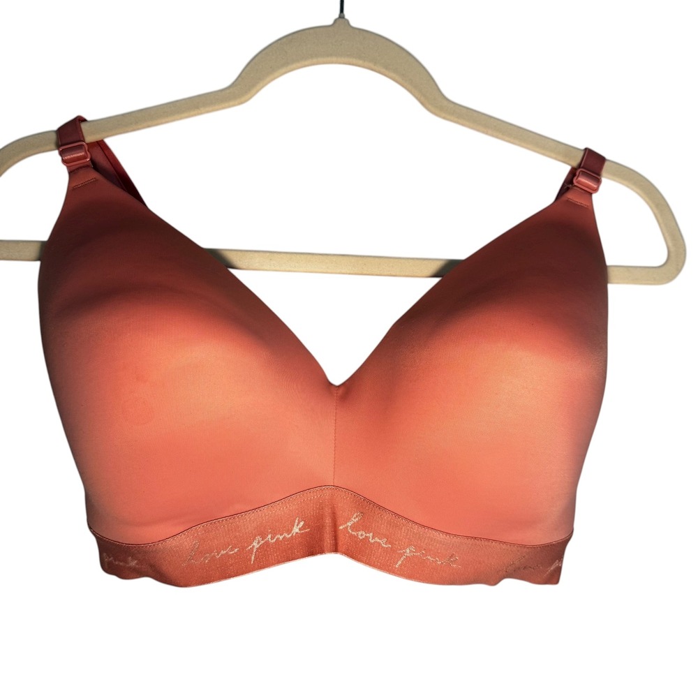 PINK Victoria's Secret 36DDD Seamless Wireless Bra Coral Pink Love Pink‎ Band